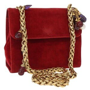 Authentic LOEWE Shoulder Bag Velor Red Gold